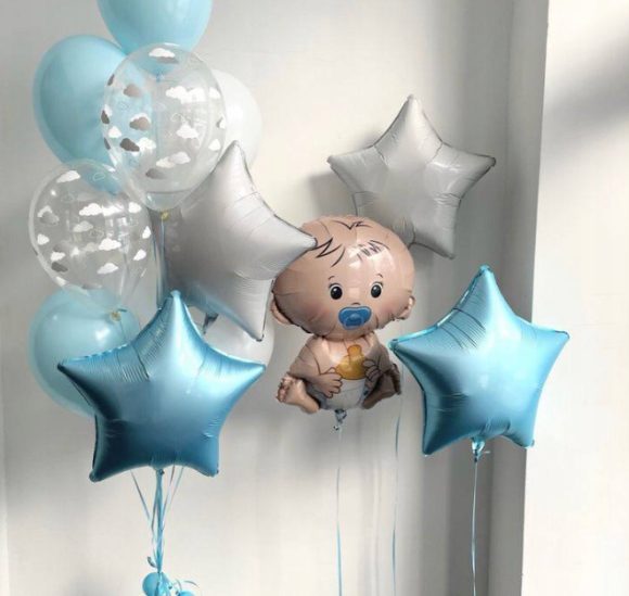 BALON FOLIOWY BOBAS BOY CHŁOPIEC BABY SHOWER ROCZEK CHRZEST NIEBIESKI 46CM - Image 2