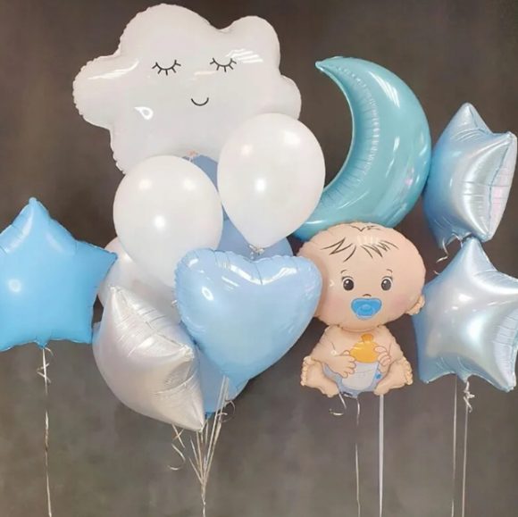 BALON FOLIOWY BOBAS BOY CHŁOPIEC BABY SHOWER ROCZEK CHRZEST NIEBIESKI 46CM - Image 3