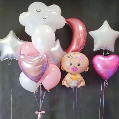 BALON FOLIOWY BOBAS GIRL DZIEWCZYNKA BABY SHOWER ROCZEK CHRZEST RÓŻOWY 46CM10,40 - obrazek 3