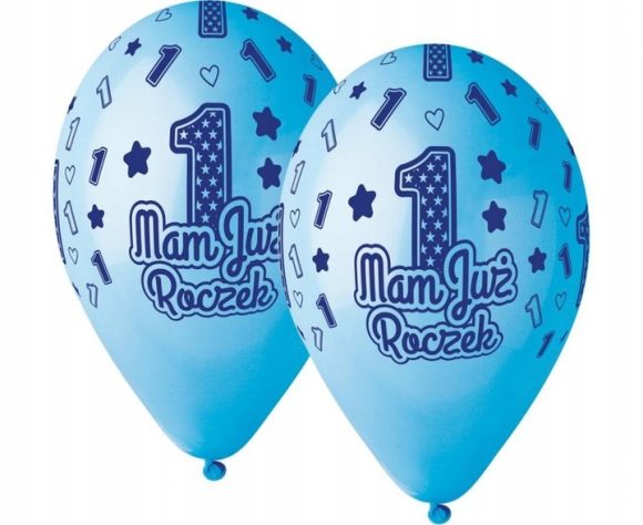 BALONY LATEKSOWE MAM JUŻ ROCZEK NIEBIESKIE 1 URODZINY Z NADRUKIEM 33CM 5SZT - Image 2