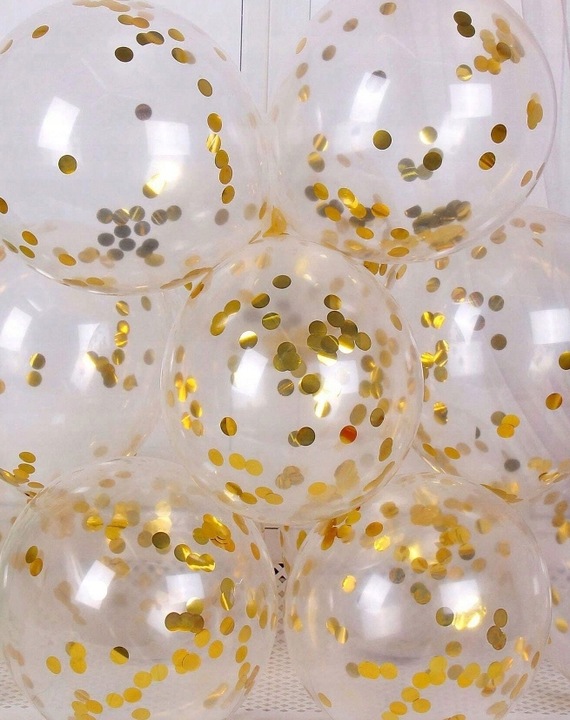 BALONY PRZEZROCZYSTE ZŁOTE Z KONFETTI URODZINY IMPREZA ROCZEK WESELE 10SZT - obrazek 6