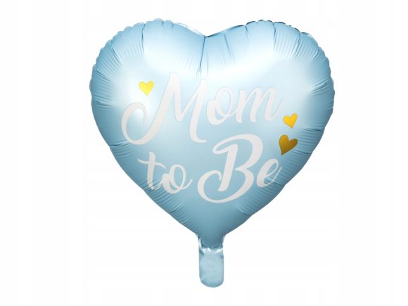 Balon Foliowy Baby Shower SERCE Niebieski Biały Napis MOM TO BE Dekoracje