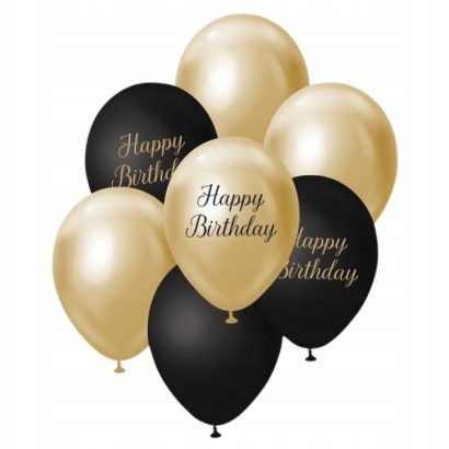Balony na Urodziny Urodzinowe ZŁOTE CZARNE Dekoracje Ozdoby 7 szt. BUKIET
