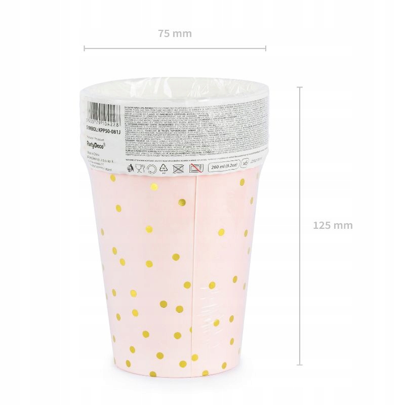 Kubki Papierowe Kubeczki Jednorazowe na Urodziny RÓŻOWE w ZŁOTE KROPKI - obrazek 6