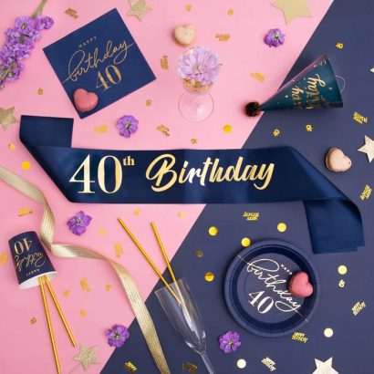 SZARFA URODZINOWA 40 URODZINY SOLENIZANT GRANATOWO ZŁOTA 40TH BIRTHDAY - obrazek 3