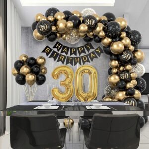 Balony Dekoracje na 30 Urodziny Girlanda CZARNA ZŁOTA Cyfra DUŻY ZESTAW - obrazek 5