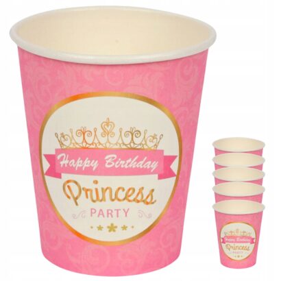 Kubki Papierowe Kubeczki Jednorazowe na Urodziny dla Dziewczynki PRINCESS 6 szt.
