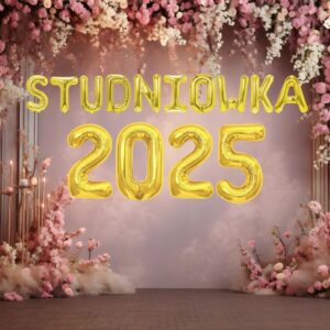Balony Napis STUDNIÓWKA 2025 Foliowe DUŻE Złote Dekoracje na Studniówkę - obrazek 3