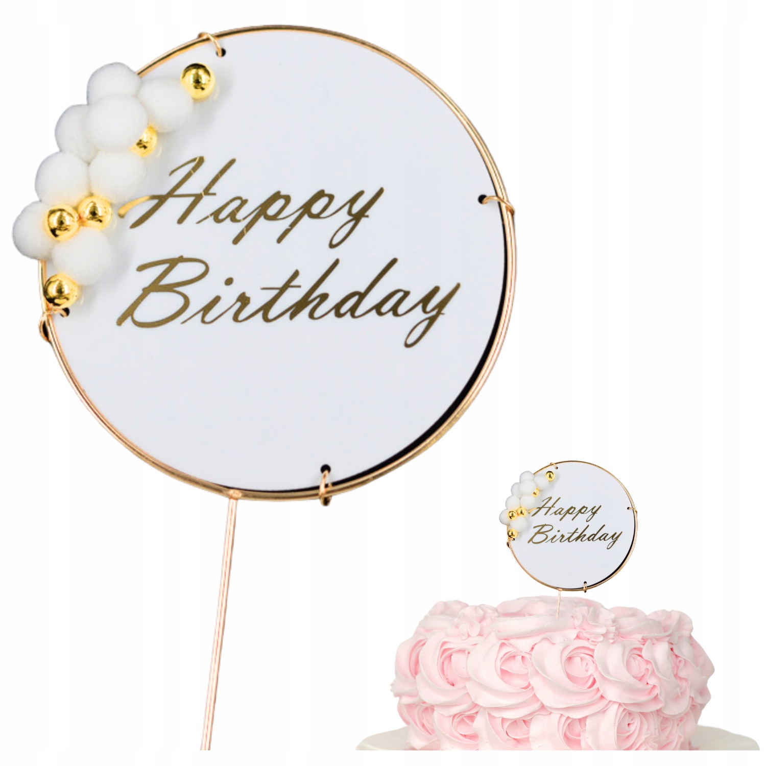 Topper Toper na Tort DEKORACJE 18 40 50 Urodziny OKRĄGŁY Happy Birthday