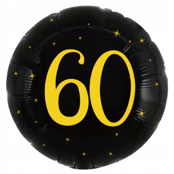 Balon Urodzinowy Foliowy na 60 URODZINY Dekoracje Ozdoby OKRĄGŁY CZARNY 45 cm - obrazek 5