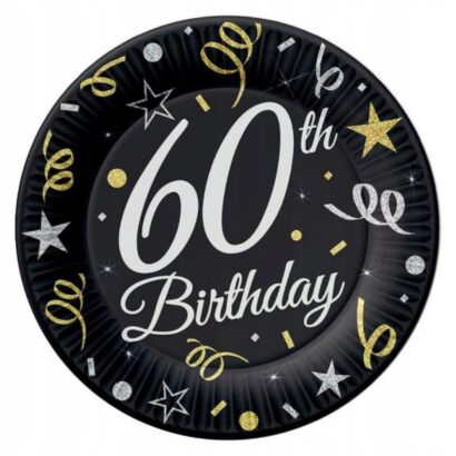 talerzyki papierowe na 60 urodziny – dekoracja stołu
